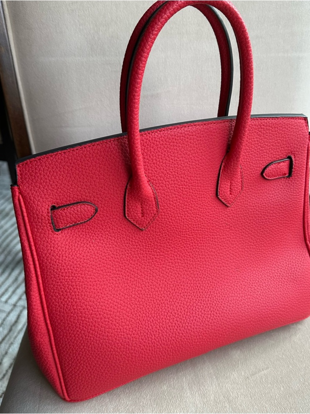 Red Structured Top Handle Bag | Gold Hardware | Statement Classic Style - Picture 2 of 13